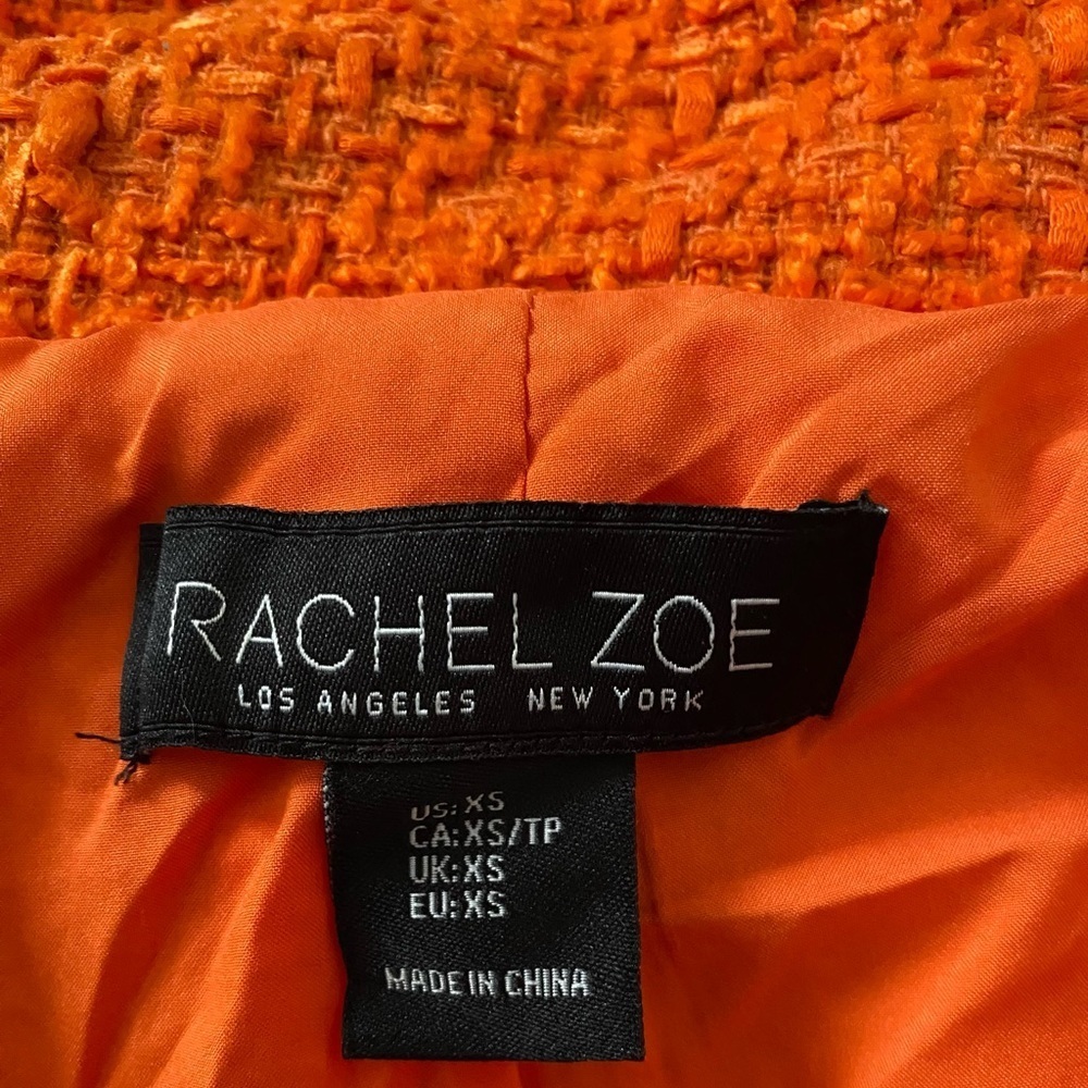 RACHEL ZOE Solid Boucle Orange Cropped Tweed Jacket Women’s Size XS Corpcore - Picture 7 of 8